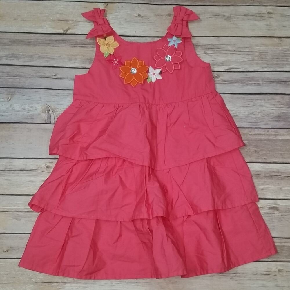Gymboree Aloha Sunshine Tiered Ruffle Embroidered Floral Gem Bow Dress Size 4T